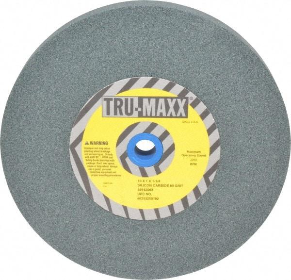 Tru-Maxx - 80 Grit Silicon Carbide Bench & Pedestal Grinding Wheel - 10" Diam x 1-1/4" Hole x 1" Thick, 3250 Max RPM, K Hardness, Medium Grade , Vitrified Bond - A1 Tooling