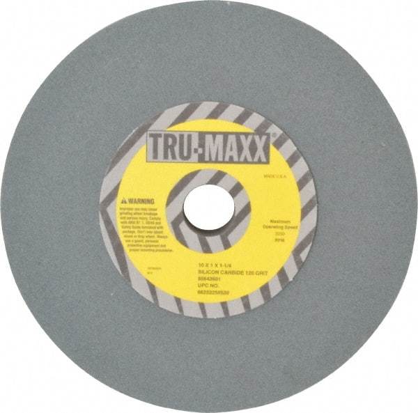 Tru-Maxx - 120 Grit Silicon Carbide Bench & Pedestal Grinding Wheel - 10" Diam x 1-1/4" Hole x 1" Thick, 3250 Max RPM, K Hardness, Fine Grade , Vitrified Bond - A1 Tooling