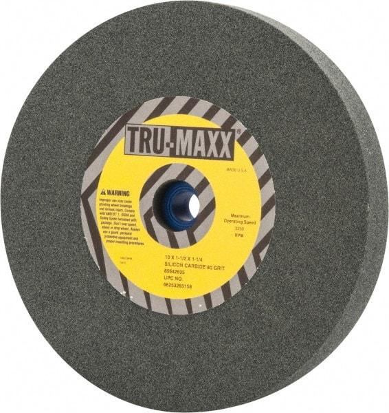 Tru-Maxx - 80 Grit Silicon Carbide Bench & Pedestal Grinding Wheel - 10" Diam x 1-1/4" Hole x 1-1/2" Thick, 3250 Max RPM, K Hardness, Medium Grade , Vitrified Bond - A1 Tooling