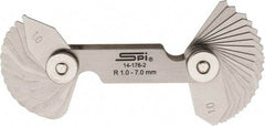 SPI - 34 Piece, 1 to 7 mm Radius, Stainless Steel Radius Gage Set - Style B, 0.25 mm Graduation - A1 Tooling