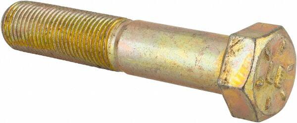 Made in USA - 9/16-18 UNF, 3" Length Under Head Hex Head Cap Screw - Partially Threaded, Grade 8 Alloy Steel, Zinc Yellow Dichromate Finish, 13/16" Hex - A1 Tooling