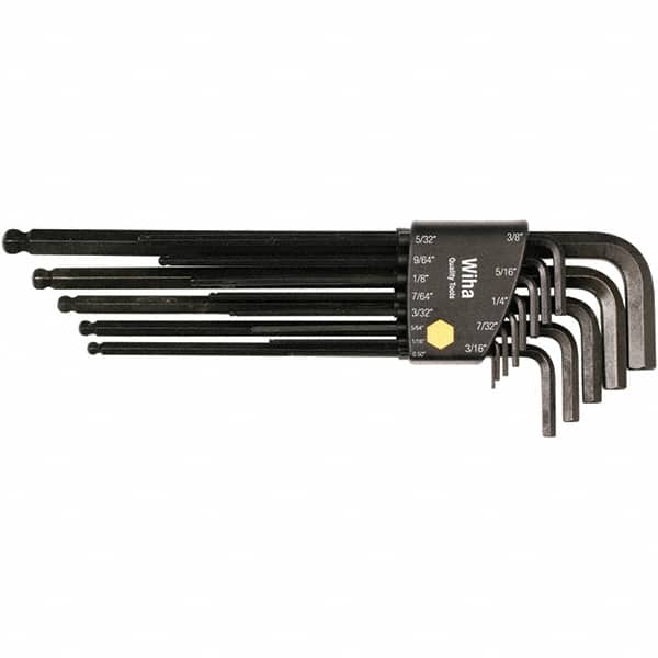 Wiha - 13 Piece, L-Key Long Arm Ball End Hex Key Set - 0.05 to 3/8" Range, Chrome Vanadium Molybdenum - A1 Tooling