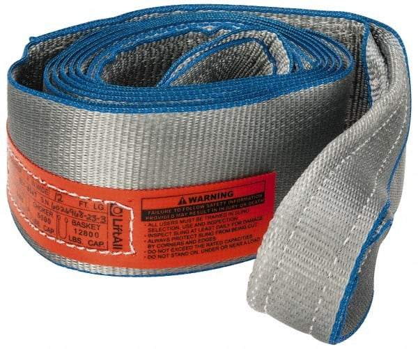 Lift-All - 12' Long x 4" Wide, 6,400 Lb Vertical Capacity, 1 Ply, Polyester Web Sling - 5,000 Lb Choker Capacity, Silver (Color) - A1 Tooling