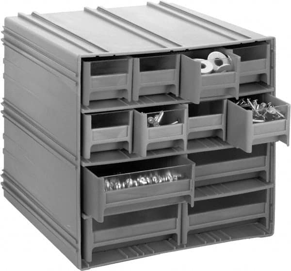 Quantum Storage - 14 Bin Interlocking Storage Cabinets - 11-3/4 Inch Overall Width x 11-3/8 Inch Overall Depth x 11 Inch Overall Height, Gray High Impact Polystyrene Bins - A1 Tooling