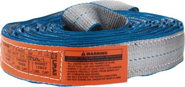 Lift-All - 16' Long x 2" Wide, 6,400 Lb Vertical Capacity, 2 Ply, Polyester Web Sling - 5,000 Lb Choker Capacity, Silver (Color) - A1 Tooling