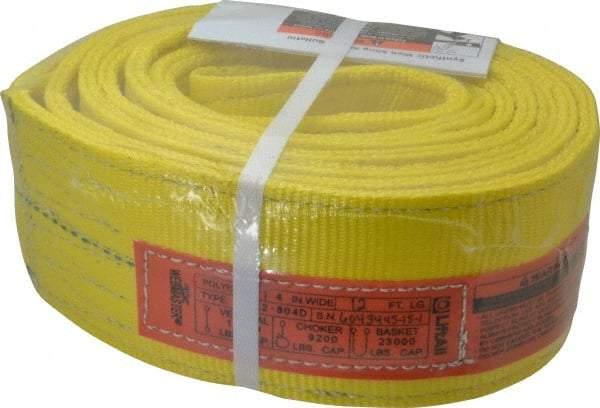 Lift-All - 12' Long x 4" Wide, 11,500 Lb Vertical Capacity, 2 Ply, Polyester Web Sling - 9,200 Lb Choker Capacity, Yellow - A1 Tooling