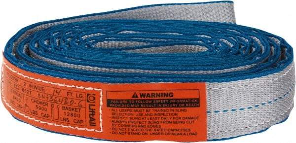 Lift-All - 14' Long x 2" Wide, 6,400 Lb Vertical Capacity, 2 Ply, Polyester Web Sling - 5,000 Lb Choker Capacity, Silver (Color) - A1 Tooling