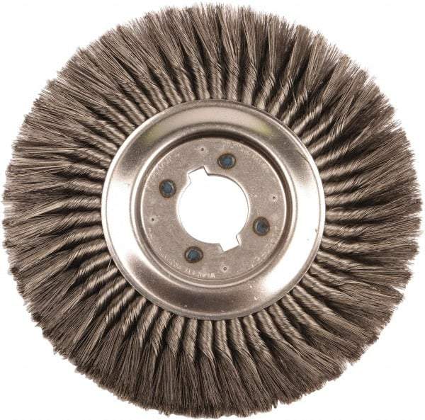 Weiler - 12" OD, 2" Arbor Hole, Knotted Steel Wheel Brush - 3/4" Face Width, 2-3/4" Trim Length, 0.014" Filament Diam, 3,600 RPM - A1 Tooling