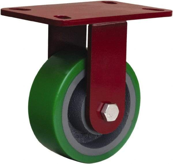 Hamilton - 5" Diam x 2" Wide x 6-3/4" OAH Top Plate Mount Rigid Caster - Polyurethane Mold onto Cast Iron Center, 1,050 Lb Capacity, Tapered Roller Bearing, 4-1/2 x 6-1/2" Plate - A1 Tooling