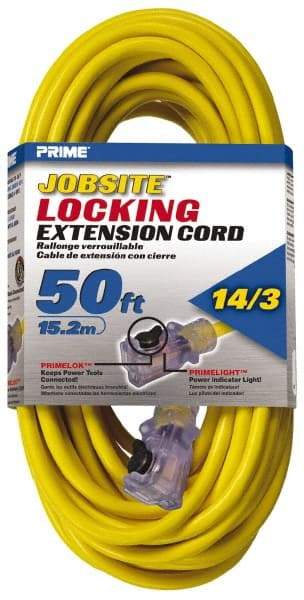 Value Collection - 50', 14/3 Gauge/Conductors, Yellow Outdoor Extension Cord - 1 Receptacle, 15 Amps, 125 Volts, UL SJTW, NEMA 5-15R - A1 Tooling