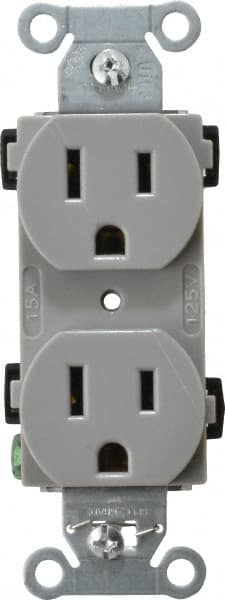 Hubbell Wiring Device-Kellems - 125 VAC, 15 Amp, 5-15R NEMA Configuration, Gray, Specification Grade, Self Grounding Duplex Receptacle - 1 Phase, 2 Poles, 3 Wire, Flush Mount - A1 Tooling