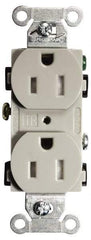 Hubbell Wiring Device-Kellems - 125 VAC, 15 Amp, 5-15R NEMA Configuration, Gray, Specification Grade, Self Grounding Duplex Receptacle - 1 Phase, 2 Poles, 3 Wire, Flush Mount, Tamper Resistant - A1 Tooling