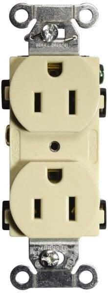 Hubbell Wiring Device-Kellems - 125 VAC, 15 Amp, 5-15R NEMA Configuration, Ivory, Specification Grade, Self Grounding Duplex Receptacle - 1 Phase, 2 Poles, 3 Wire, Flush Mount - A1 Tooling