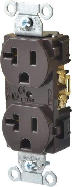 Hubbell Wiring Device-Kellems - 125 VAC, 20 Amp, 5-20R NEMA Configuration, Brown, Specification Grade, Self Grounding Duplex Receptacle - 1 Phase, 2 Poles, 3 Wire, Flush Mount - A1 Tooling