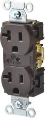 Hubbell Wiring Device-Kellems - 125 VAC, 20 Amp, 5-20R NEMA Configuration, Brown, Specification Grade, Self Grounding Duplex Receptacle - 1 Phase, 2 Poles, 3 Wire, Flush Mount - A1 Tooling