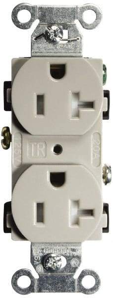 Hubbell Wiring Device-Kellems - 125 VAC, 20 Amp, 5-20R NEMA Configuration, Gray, Specification Grade, Self Grounding Duplex Receptacle - 1 Phase, 2 Poles, 3 Wire, Flush Mount, Tamper Resistant - A1 Tooling