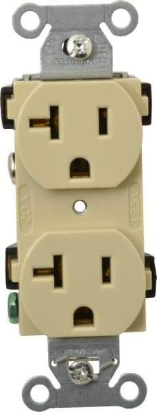 Hubbell Wiring Device-Kellems - 125 VAC, 20 Amp, 5-20R NEMA Configuration, Ivory, Specification Grade, Self Grounding Duplex Receptacle - 1 Phase, 2 Poles, 3 Wire, Flush Mount - A1 Tooling