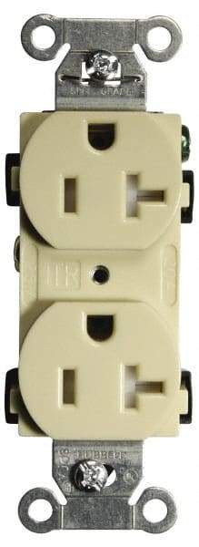 Hubbell Wiring Device-Kellems - 125 VAC, 20 Amp, 5-20R NEMA Configuration, Ivory, Specification Grade, Self Grounding Duplex Receptacle - 1 Phase, 2 Poles, 3 Wire, Flush Mount, Tamper Resistant - A1 Tooling