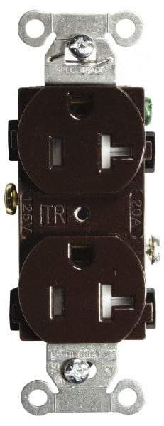 Hubbell Wiring Device-Kellems - 125 VAC, 20 Amp, 5-20R NEMA Configuration, Brown, Specification Grade, Self Grounding Duplex Receptacle - 1 Phase, 2 Poles, 3 Wire, Flush Mount, Tamper Resistant - A1 Tooling