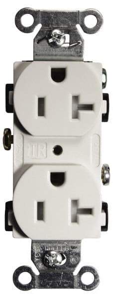 Hubbell Wiring Device-Kellems - 125 VAC, 20 Amp, 5-20R NEMA Configuration, White, Specification Grade, Self Grounding Duplex Receptacle - 1 Phase, 2 Poles, 3 Wire, Flush Mount, Tamper Resistant - A1 Tooling