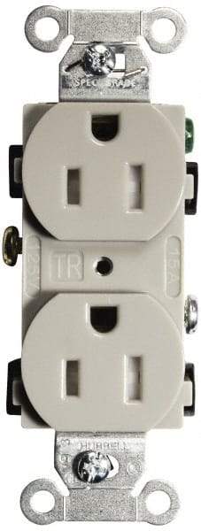 Hubbell Wiring Device-Kellems - 125 VAC, 15 Amp, 5-15R NEMA Configuration, Gray, Specification Grade, Self Grounding Duplex Receptacle - 1 Phase, 2 Poles, 3 Wire, Flush Mount, Tamper Resistant - A1 Tooling