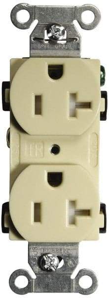 Hubbell Wiring Device-Kellems - 125 VAC, 20 Amp, 5-20R NEMA Configuration, Ivory, Specification Grade, Self Grounding Duplex Receptacle - 1 Phase, 2 Poles, 3 Wire, Flush Mount, Tamper Resistant - A1 Tooling