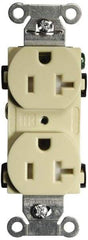 Hubbell Wiring Device-Kellems - 125 VAC, 20 Amp, 5-20R NEMA Configuration, Ivory, Specification Grade, Self Grounding Duplex Receptacle - 1 Phase, 2 Poles, 3 Wire, Flush Mount, Tamper Resistant - A1 Tooling