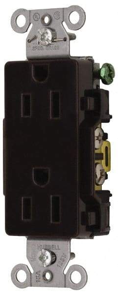 Hubbell Wiring Device-Kellems - 125 VAC, 15 Amp, 5-15R NEMA Configuration, Brown, Specification Grade, Self Grounding Duplex Receptacle - 1 Phase, 2 Poles, 3 Wire, Flush Mount - A1 Tooling