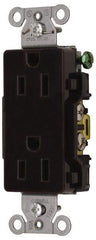 Hubbell Wiring Device-Kellems - 125 VAC, 15 Amp, 5-15R NEMA Configuration, Brown, Specification Grade, Self Grounding Duplex Receptacle - 1 Phase, 2 Poles, 3 Wire, Flush Mount - A1 Tooling