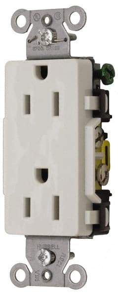 Hubbell Wiring Device-Kellems - 125 VAC, 15 Amp, 5-15R NEMA Configuration, White, Specification Grade, Self Grounding Duplex Receptacle - 1 Phase, 2 Poles, 3 Wire, Flush Mount - A1 Tooling