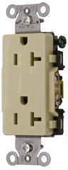 Hubbell Wiring Device-Kellems - 125 VAC, 20 Amp, 5-20R NEMA Configuration, Ivory, Specification Grade, Self Grounding Duplex Receptacle - 1 Phase, 2 Poles, 3 Wire, Flush Mount - A1 Tooling