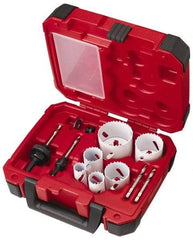 Milwaukee Tool - 10 Piece, 7/8" to 2-1/2" Saw Diam, Electrician's Hole Saw Kit - Bi-Metal, Toothed Edge, Pilot Drill Model No. 49-56-8010, Includes 6 Hole Saws - A1 Tooling