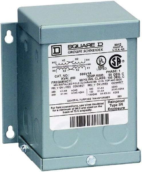 Square D - 1 Phase, 240 x 480 Volt Input, 120/240 Volt Output, 1.5 kVA, General Purpose Transformer - 3R NEMA Rating, 239°F Temp Rise, Indoor, Outdoor - A1 Tooling