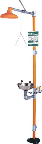 PRO-SAFE - 1-1/4" Inlet, 20 GPM shower Flow, Drench shower & Eyewash Station - Bowl, Triangular Pull Rod & Push Flag Activated, Galvanized Steel Pipe, Plastic Shower Head, 0.4 GPM Bowl Flow, Corrosion Resistant, Top or Mid Supply - A1 Tooling