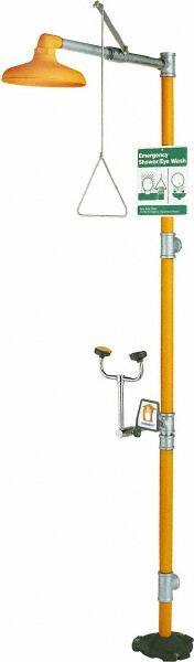 PRO-SAFE - 1-1/4" Inlet, 20 GPM shower Flow, Drench shower, Eye & Face Wash Station - No Bowl, Triangular Pull Rod & Push Flag Activated, Galvanized Steel Pipe, Plastic Shower Head, 3 GPM Bowl Flow, Corrosion Resistant, Top or Mid Supply - A1 Tooling