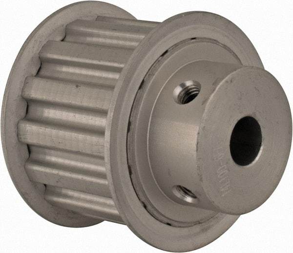 Power Drive - 14 Tooth, 3/8" Inside x 1.641" Outside Diam, Hub & Flange Timing Belt Pulley - 1" Belt Width, 1.671" Pitch Diam, 1-1/4" Face Width, Aluminum - A1 Tooling