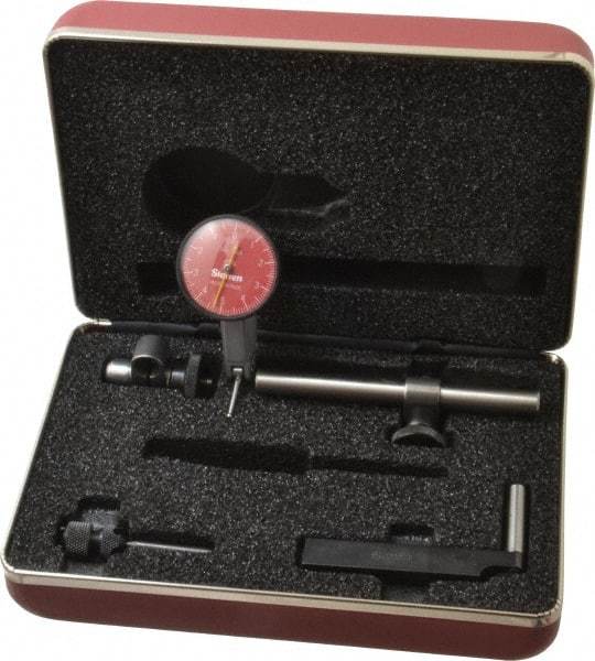 Starrett - 7 Piece, 0" to 0.01" Measuring Range, 1-3/8" Dial Diam, 0-5-0 Dial Reading, Red Dial Test Indicator Kit - 13/16" Contact Point Length, 2mm Ball Diam, 0.0001" Dial Graduation - A1 Tooling