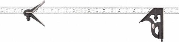 Starrett - 3 Piece, 24" Combination Square Set - 1/100, 1/32, 1/50 & 1/64" (16R) Graduation, Steel Blade, Cast Iron Center & Square Head - A1 Tooling