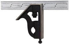 Starrett - 2 Piece, 6" Combination Square Set - 1/16, 1/32, 1/64 & 1/8" (4R) Graduation, Steel Blade, Cast Iron Square Head - A1 Tooling