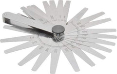 Starrett - 26 Piece, 0.0015 to 0.025" Thick, Tapered Feeler Gage Set - 3-1/32" Leaf Length, 1/4 to 1/2" (Tapered) Wide, Tempered Steel - A1 Tooling