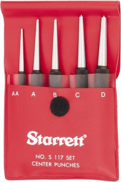 Starrett - 5 Piece, 1/16 to 5/32", Center Punch Set - Round Shank, Comes in Vinyl Pouch - A1 Tooling