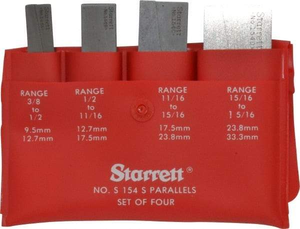 Starrett - 3/8 to 1-5/16 Inch Adjustable Parallel Set - 1-3/4 to 3-9/16 Inch Long, 9/32 Inch Thick, Includes Case, 4 Pieces - A1 Tooling