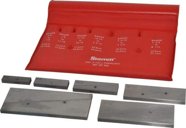 Starrett - 3/8 to 2-1/4 Inch Adjustable Parallel Set - 1-3/4 to 5-1/16 Inch Long, 9/32 Inch Thick, Includes Case, 6 Pieces - A1 Tooling