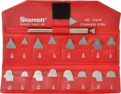 Starrett - 17 Piece, 1/64 to 17/64 Inch Radius, Stainless Steel Radius Gage Set - Satin Chrome Coated - A1 Tooling