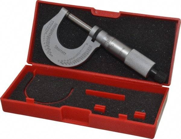 Starrett - 0 to 1" Range, 0.0001" Graduation, Mechanical Outside Micrometer - Ratchet Stop Thimble, Accurate to 0.00005" - A1 Tooling