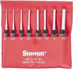 Starrett - 8 Piece, 1/16 to 5/16", Pin Punch Set - Round Shank, Comes in Vinyl Pouch - A1 Tooling