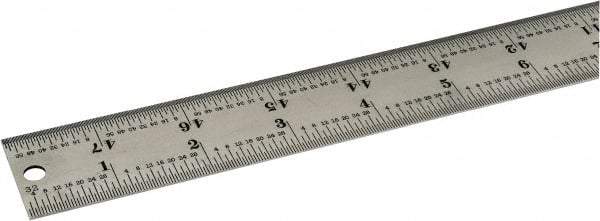 Starrett - 48" Long, 1/64, 1/32, 1/16, 1/8" Graduation, Rigid Spring Steel Rule - 4R Graduation Style, 1-1/4" Wide, Silver, Satin Chrome Finish - A1 Tooling