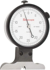 Starrett - 0 to 1/8 Inch Range, Ground Steel, White Dial Depth Gage - 0.0005 Inch Graduation, 0.001 Inch Accuracy, 2-1/2 Inch Base Measuring Length - A1 Tooling