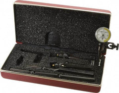 Starrett - 11 Piece, 0mm to 0.7mm Measuring Range, 15/16" Dial Diam, 0-35-0 Dial Reading, White & Yellow Dial Test Indicator Kit - 5/32" Contact Point Length, 0.9, 1.6 & 3mm Ball Diam, 0.01mm Dial Graduation - A1 Tooling