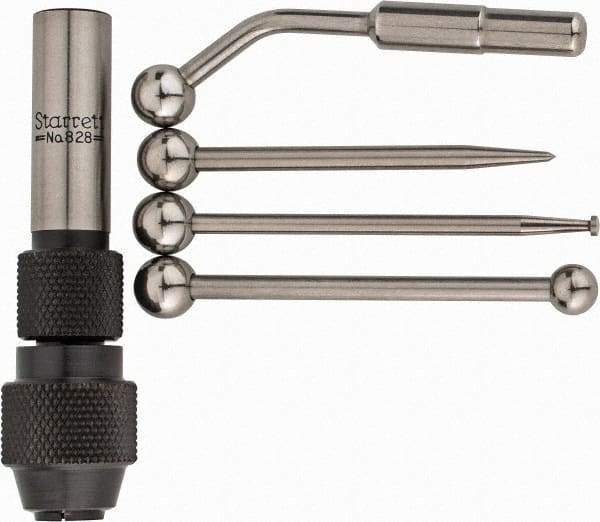 Starrett - Single End, Center Finder Set Mechanical - 0.25 Inch Head Diameter, Ball, Conical, Disc Head Type, Includes 4 Attachments, Case, Holder, 4 Pieces - A1 Tooling